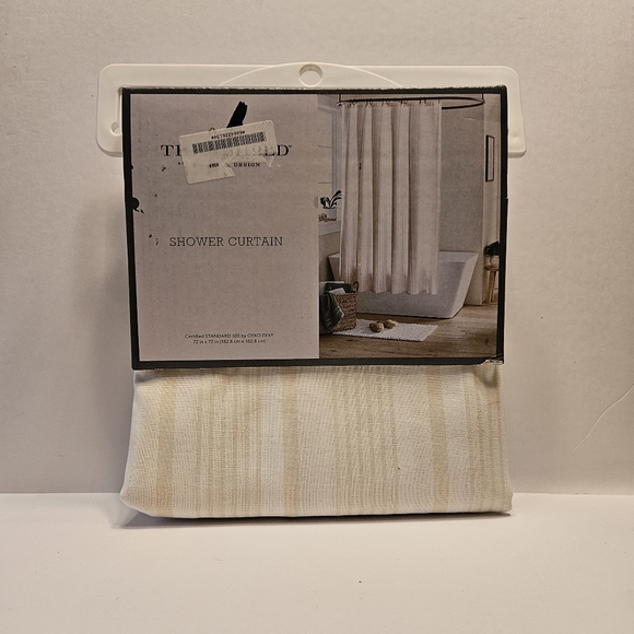 🫆5/$28+🫆Threshold  Striped Woven Fabric Cloth Standard Shower Curtain - Picture 1 of 5